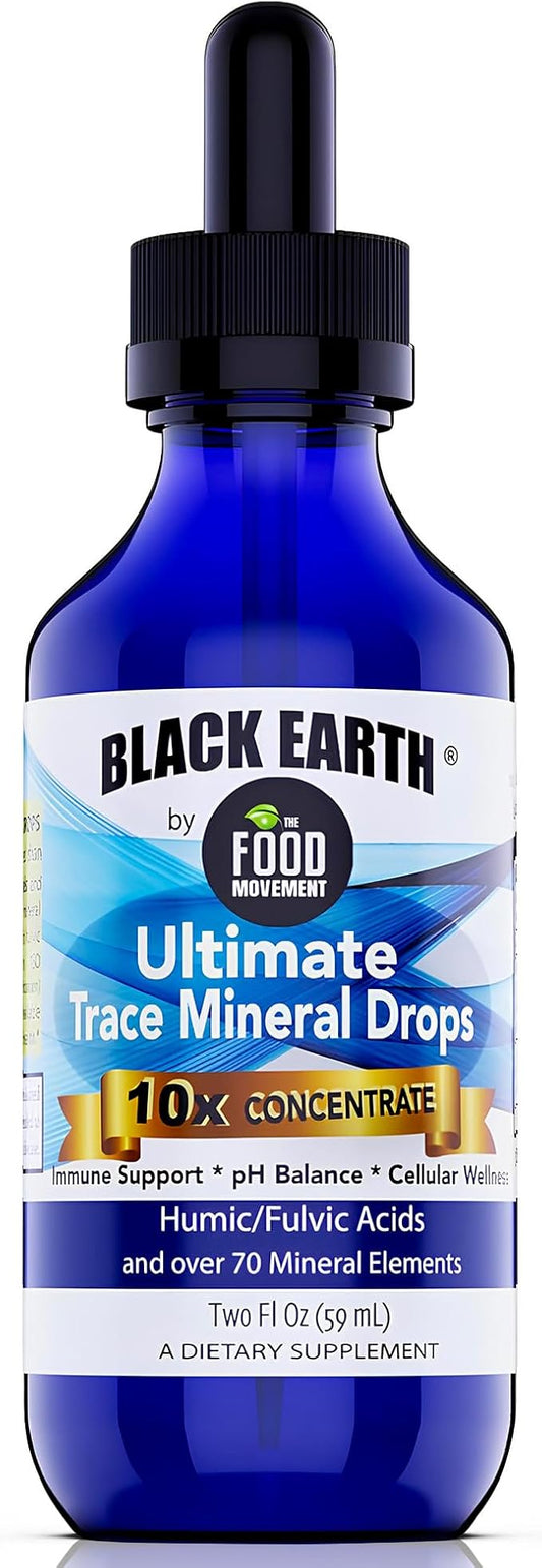 Black Earth Ultimate Trace Minerals 10x Strength, Fulvic Acid & Humic Acid, Non GMO Vegan 2 Ounce Dropper - Ideal Supplement for Athletes