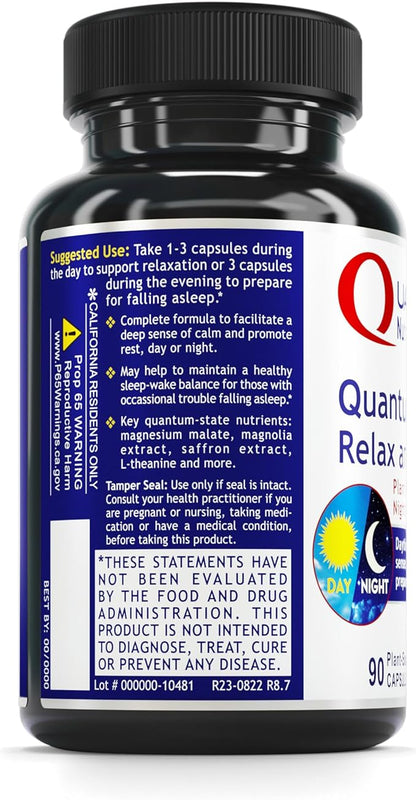 QNL Quantum Relax & Slumber - Organic, Natural Sleep Supplement for Adults - Sleep Support Supplement with Magnesium, Valerian Root, Lavender, Turmeric & More - 60 Vegetarian Capsules