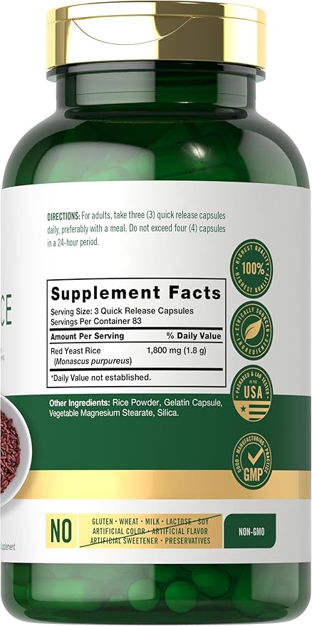 Carlyle Red Yeast Rice | 250 Capsules | Non-GMO, Gluten Free Supplement