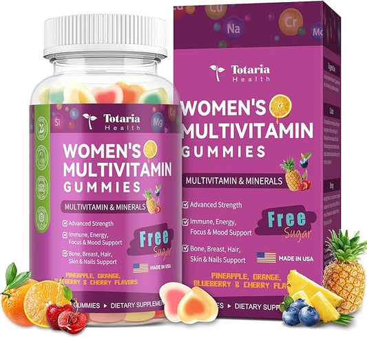 Sugar Free Multivitamin for Women 14+ with Iron, Mixed Flavors Womens Multivitamin Gummies w/ Alpha Lipoic Acid, D3 K2, B12, B6, for Daily Nutritional Support| Immune Support| Skin Health, 60 Cts