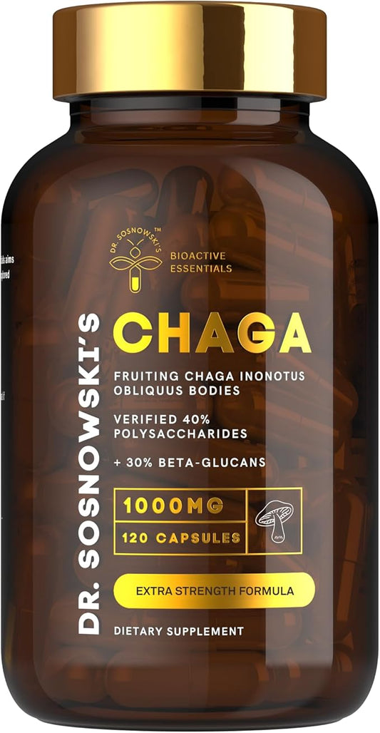 Dr Sosnowski's BioActive Chaga Mushroom Capsules | 1000mg High Strength Chaga Extract for Daily Support (120 Capsules)