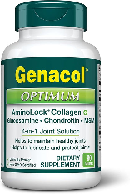 Genacol Optimum – Glucosamine, Chondroitin, MSM and Ultra-Hydrolyzed Collagen Tablets, Maintains Healthy Joints, Protects & Lubricate Cartilage, 90 Tablets (30-Day Supply)