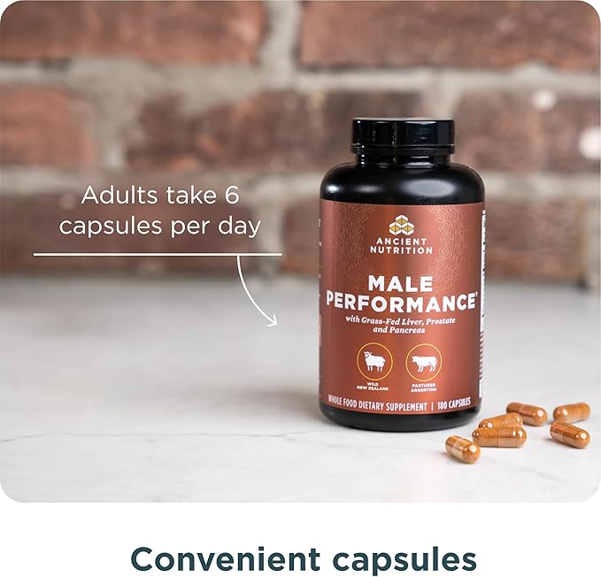 Ancient Nutrition Organ Supplements for Men, Grass-Fed and Wild Organ Complex Capsules, Liver, Prostate, Pancreas Supports Male Performance, Healthy Aging, 180 Ct