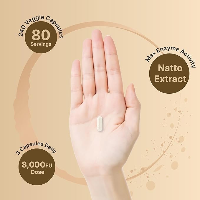 NatureBell Nattokinase Supplement 8,000 FU Per Serving, 240 Veggie Capsules | Traditional Natto Extract Source – Max Strength Enzyme & Heart Health Support – Non-GMO