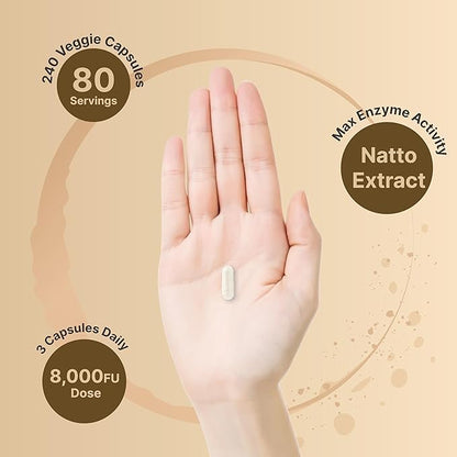 NatureBell Nattokinase Supplement 8,000 FU Per Serving, 240 Veggie Capsules | Traditional Natto Extract Source – Max Strength Enzyme & Heart Health Support – Non-GMO