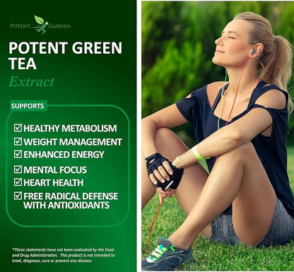 Potent Garden Green Tea Extract with EGCG Natural Energy, Mental Focus, Immune Support, Antioxidant and Healthy Heart Formula, Non-GMO 120 Green Tea Extract Capsules