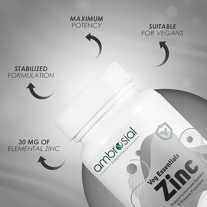Ambrosial Zinc Tablets High Strength 30 mg (Pack of 1-60 Capsules)