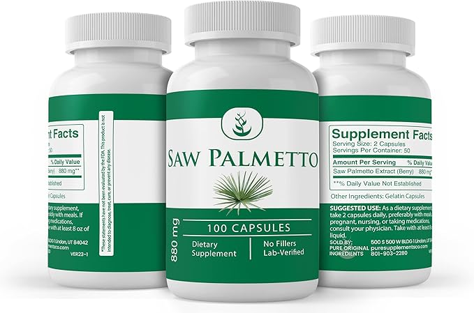 PURE ORIGINAL INGREDIENTS Saw Palmetto, (100 Capsules) Always Pure, No Additives Or Fillers, Lab Verified
