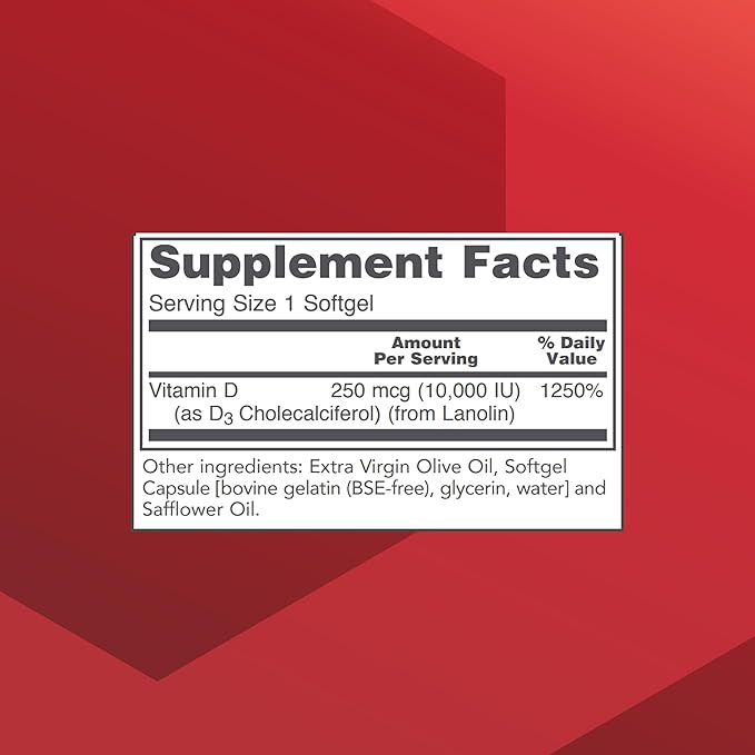 PROTOCOL FOR LIFE BALANCE Vitamin D3 10,000 IU - Immune Support Health Bones and Teeth - 120 Softgels