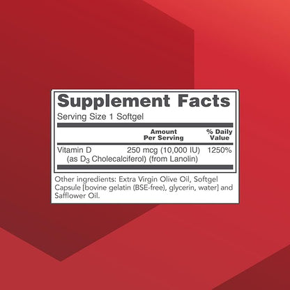 PROTOCOL FOR LIFE BALANCE Vitamin D3 10,000 IU - Immune Support Health Bones and Teeth - 120 Softgels