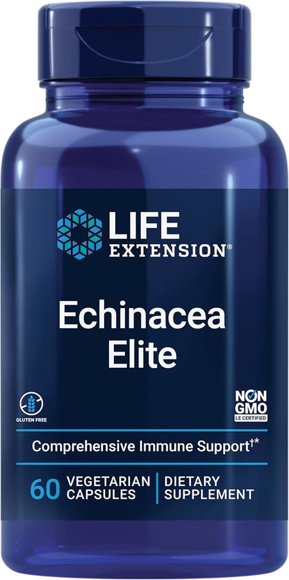 Life Extension Echinacea Elite, E. purpurea, E. angustifolia, Whole-Plant Extract, Immune Support, Dual-extracts, standardized Formula, Gluten Free, Non-GMO, Vegetarian, 60 Capsules