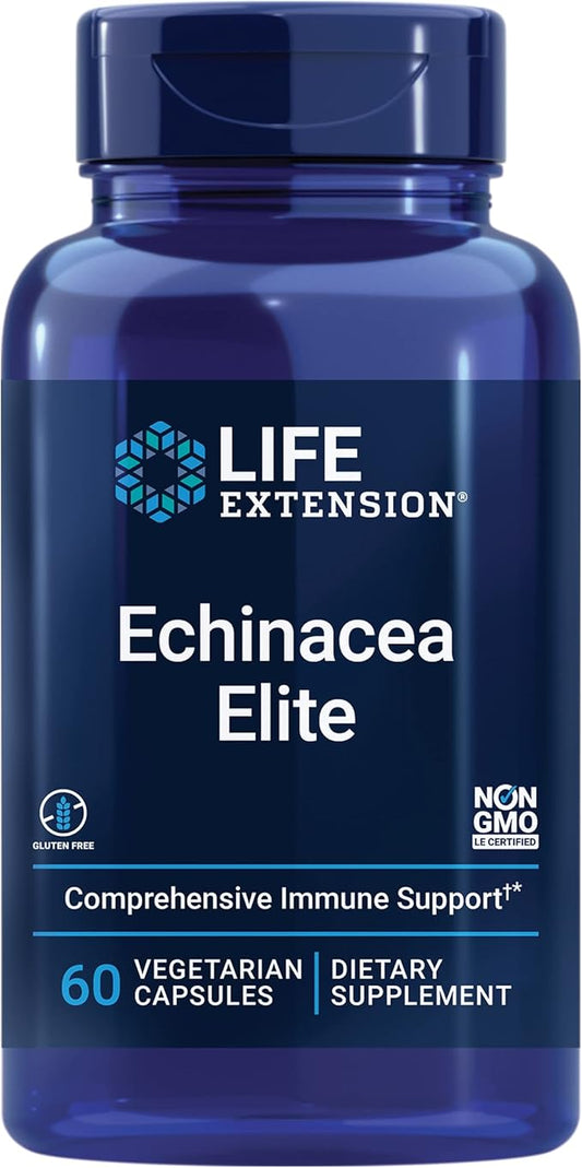 Life Extension Echinacea Elite, E. purpurea, E. angustifolia, Whole-Plant Extract, Immune Support, Dual-extracts, standardized Formula, Gluten Free, Non-GMO, Vegetarian, 60 Capsules