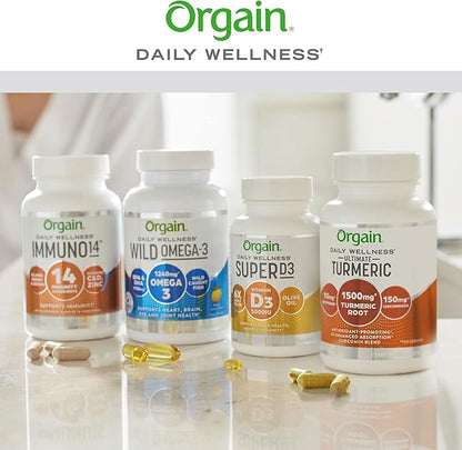 Orgain Fish Oil Omega 3 Supplement 1240mg, EPA & DHA 1130mg, Supports Joint, Eye, Brain & Heart Health, No Mercury or Toxins, Sustainably Sourced from Wild-Caught Fish - 90 Softgels, 45 Day Supply