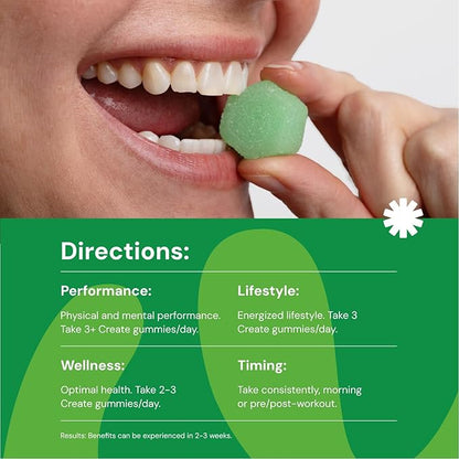 Creatine Monohydrate Gummies for Men & Women - Boost Focus, Strength, and Endurance, Anti-Melting Formula, Vegan, Gluten-Free, Non-GMO, 1.5 Gram Creatine per Gummy (Sour Green Apple, 90 ct)