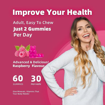 Calcium Magnesium Zinc Gummies with Vitamin D3 & K2 - High Potency Enhanced Absorption -60 Raspberry Gummies Flavored
