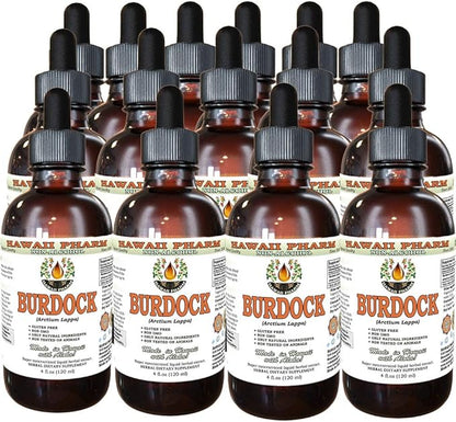 Burdock Alcohol-Free Liquid Extract, Organic Burdock (Arctium Lappa) Dried Root Glycerite Hawaii Pharm Natural Herbal Supplement 15x4 oz