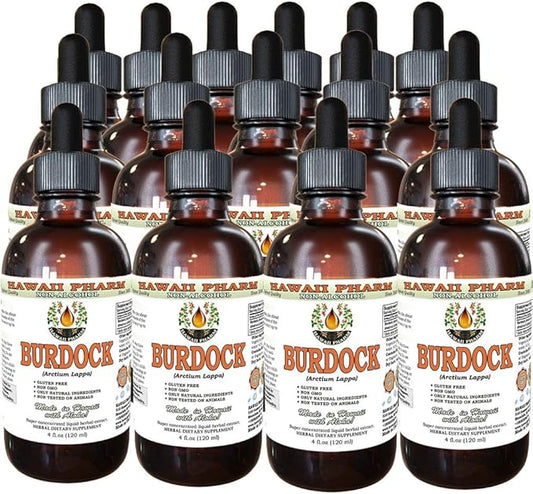 Burdock Alcohol-Free Liquid Extract, Organic Burdock (Arctium Lappa) Dried Root Glycerite Hawaii Pharm Natural Herbal Supplement 15x4 oz