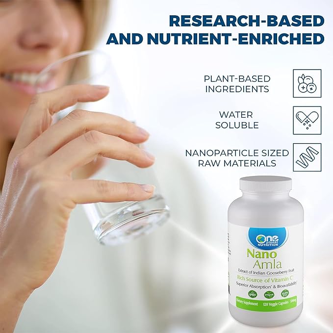 Nano Amla 500 mg Veggie Capsules (120 Servings), Amla Fruit Extract, High in Vitamin C for Collagen Production & Immune Support, Non-GMO, Vegan, Gluten-Free