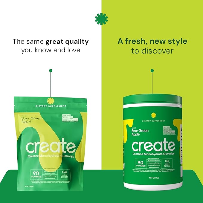 Creatine Monohydrate Gummies for Men & Women - Boost Focus, Strength, and Endurance, Anti-Melting Formula, Vegan, Gluten-Free, Non-GMO, 1.5 Gram Creatine per Gummy (Sour Green Apple, 90 ct)