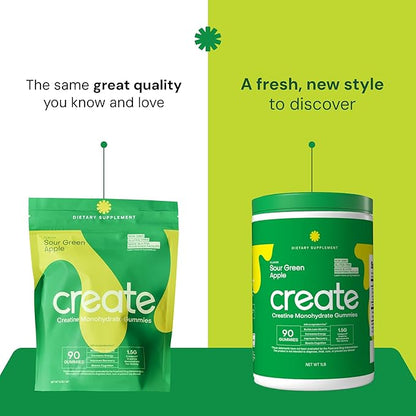 Creatine Monohydrate Gummies for Men & Women - Boost Focus, Strength, and Endurance, Anti-Melting Formula, Vegan, Gluten-Free, Non-GMO, 1.5 Gram Creatine per Gummy (Sour Green Apple, 90 ct)