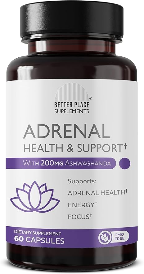 Better Place Supplements Adrenal Health & Support - 60 Capsules | Non-GMO Formula with L-Tyrosine & 200mg Ashwagandha | Supports Energy, Focus, Fatigue Relief (1)