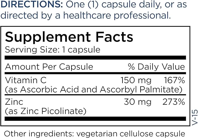 Metabolic Maintenance Zinc Picolinate - 30mg Zinc Supplement + Vitamin C (Ascorbic Acid) to Improve Absorption - Reproductive + Immune Support (100 Capsules)