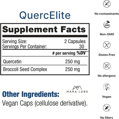 Mara Labs QuercElite Bioavailable Quercetin | 250 mg Quercetin and 250 mg Broccoli Seed Complex | 60 Vegan Capsules