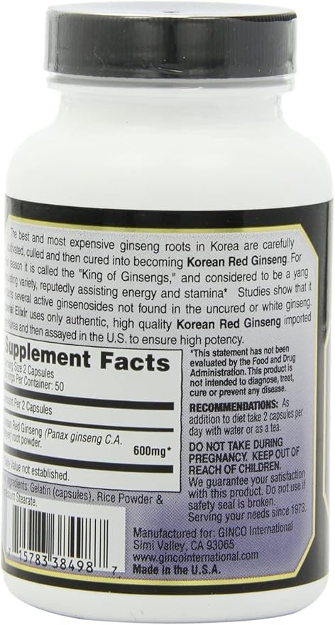 Imperial Elixir, Korean Red Ginseng, 600 mg, 100 Capsules
