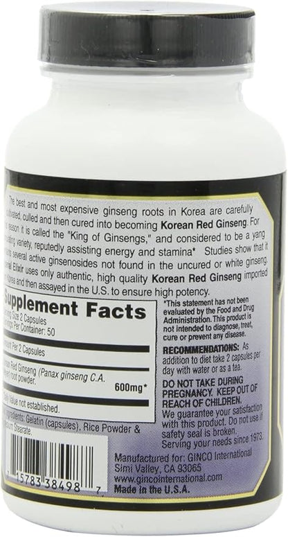 Imperial Elixir, Korean Red Ginseng, 600 mg, 100 Capsules