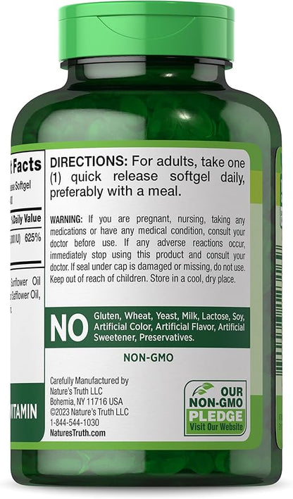 Nature's Truth Vitamin D3 5000 IU Softgels | 400 Count | High Potency | Non-GMO & Gluten Free Supplement