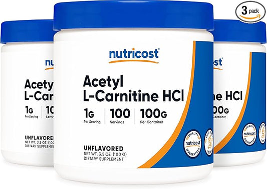 Nutricost Acetyl L-Carnitine (ALCAR) 100 GMS (3 Pack) - 100 Servings Each - 1000mg Per Serving - Pure Acetyl L-Carnitine Powder - Non-GMO, Gluten Free