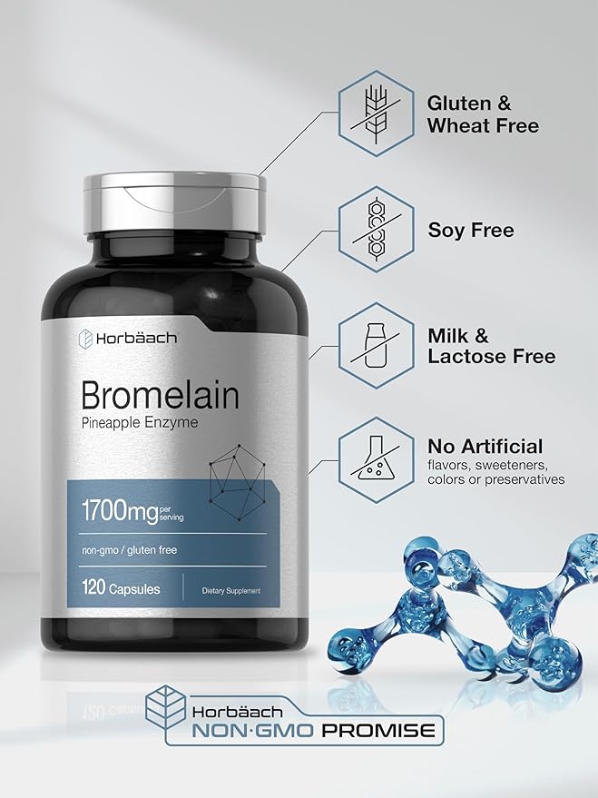 Horbäach Bromelain 1700 mg | 120 Capsules | Supports Digestive Health | Pineapple Enzyme Supplement | Non-GMO, Gluten Free