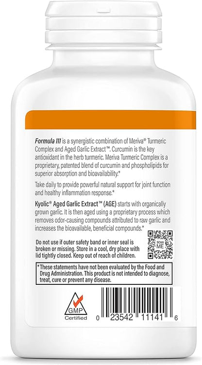 Kyolic Aged Garlic Extract Formula 111, Healthy Inflammation Response, Curcumin, 100 Capsules (Packaging May Vary)