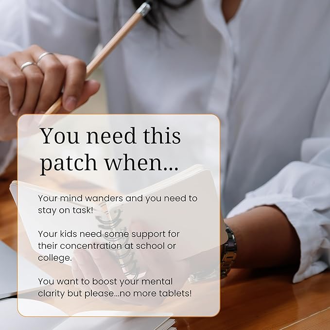 Focus Patches - Topical Focusing Patch Plus Ginkgo Biloba, Acetyl-l-Carnitine, Bacopa Monnieri, Magnesium L-Threonate, & Camellia Sinensis, 30 Transdermal Patches for Adults & Kids