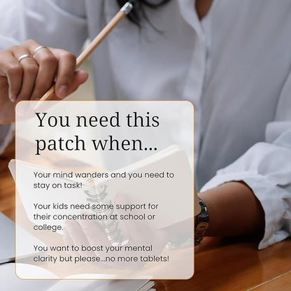 Focus Patches - Topical Focusing Patch Plus Ginkgo Biloba, Acetyl-l-Carnitine, Bacopa Monnieri, Magnesium L-Threonate, & Camellia Sinensis, 30 Transdermal Patches for Adults & Kids