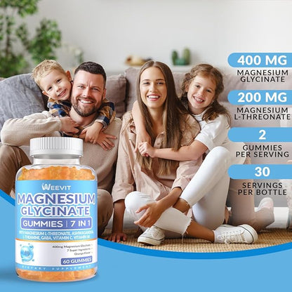 Magnesium Glycinate Gummies 400mg with Magnesium L-Threonate 200mg, Magnesium Gummies for Women and Men