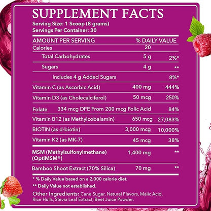 MSM + Biotin Hair Benefits Powder - Hair Growth MSM Supplement for Women & Men - Biotin & Vitamin C Blend - Wildberry MSM Powder for Hair Volume & Strength - Gluten-Free - 30 Servings (8.5 Oz)
