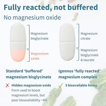 Igennus Advanced Triple Magnesium Complex, Fully Reacted & Chelated Glycinate, Taurate & Citrate, Clean Label, High Bioavailability & Absorption, 60 Tablets, Vegan, Non-Buffered