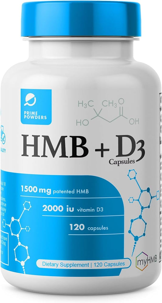 HMB and Vitamin D3 Supplement, 1,500mg Patented Formula with Clinical Dose, Preserve Lean Muscle with Ageless Performance, Beta-Hydroxy Beta-Methylbutyrate Capsules, 120 Count