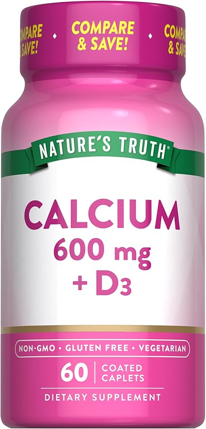 Nature's Truth Calcium 600 mg with Vitamin D3 | Coated Caplets | Calcium Carbonate | Vegetarian, Non-GMO & Gluten Free Supplement