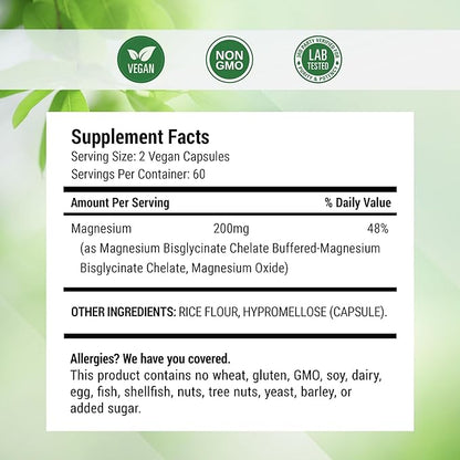 Nested Naturals Magnesium Glycinate Chelate - 200mg Chelated Magnesium Supplement for Muscle Cramps, Relaxation, & Sleep Support - 100% Albion TRACCS Buffered Magnesium Glycinate - 240 Vegan Capsules