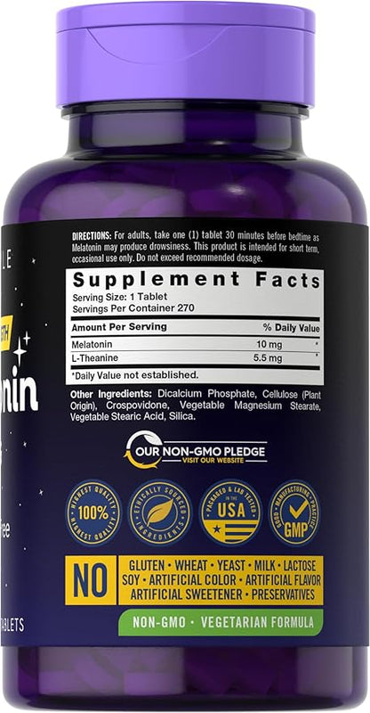 Carlyle Melatonin 10mg | 270 Tablets | with L-Theanine | Vegetarian, Non-GMO, Gluten Free Supplement
