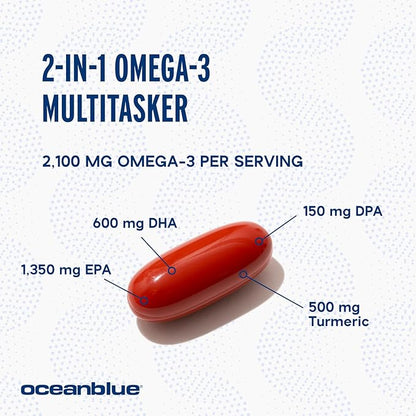 Oceanblue Professional Omega-3 2100 with Turmeric - 60 Count - Triple Strength Burpless Fish Oil for Heart Health, Joint Support Supplement - 20 Servings
