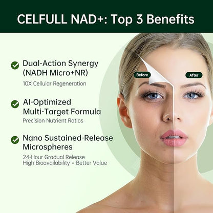 CELFULL NAD Supplement for Women with NADH,Resveratrol,Nicotinamide Riboside,Quercetin-NAD+ Boosting for Anti Aging Cellular Energy &Stamina-30000mg/Bottle