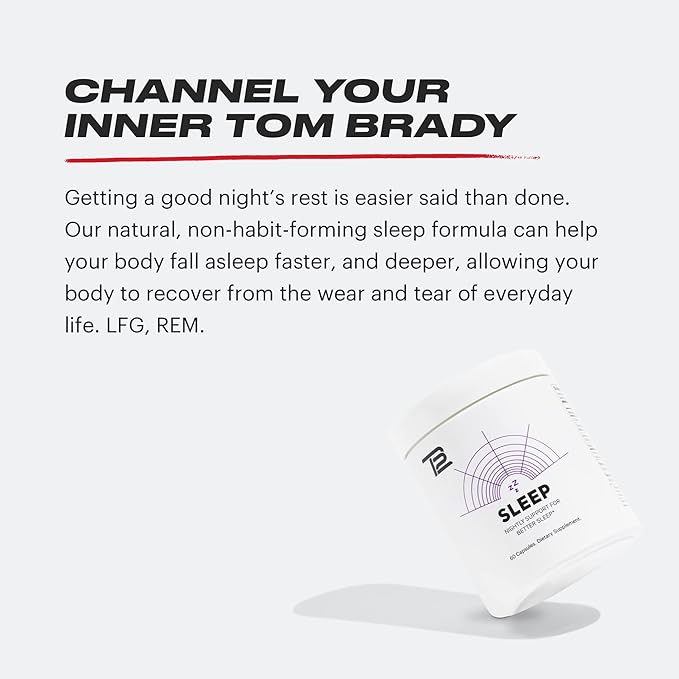 TB12 Sleep - Sleep Supplement with Magnesium, L-Theanine, Chamomile, GABA, and Melatonin to Fall Asleep Faster, Promote Relaxation, and Improve Sleep Quality. Stress and Mood Nightly Support