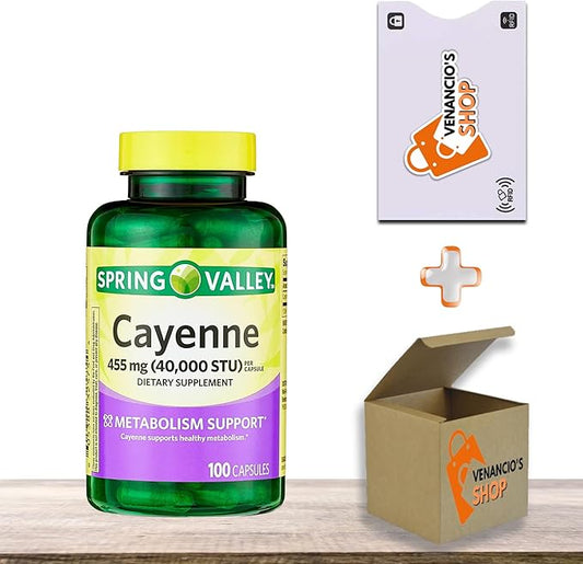 Spring Valley Cayenne Capsules 455 mg (Cayenne Fruit - 40,000 STU), Dietary Supplement, Herbal Support, 100 Count (Pack of 1)