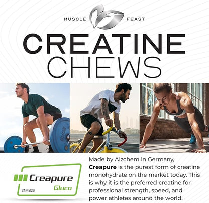 Muscle Feast Vegan Creatine Monohydrate, Gluten-Free Creapure Chews, Lemon Lime, 360 Tabs