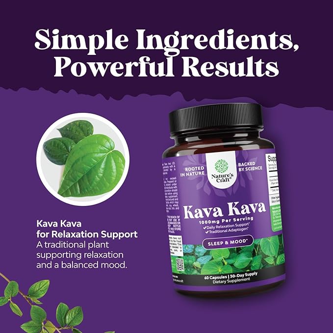 Kava Kava Root Extract Supplement 1000mg - Fast Acting Herbal Support with Kavalactones for Balanced Mood - Relax Calming Capsules for Stress Relief & Better Sleep - 30 Servings
