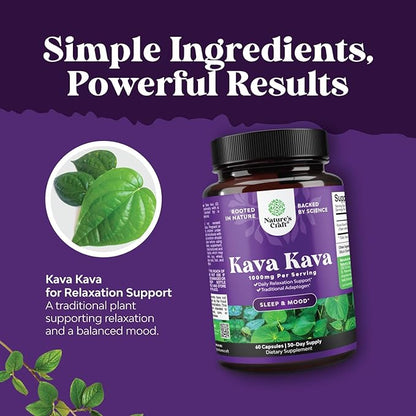 Kava Kava Root Extract Supplement 1000mg - Fast Acting Herbal Support with Kavalactones for Balanced Mood - Relax Calming Capsules for Stress Relief & Better Sleep - 30 Servings