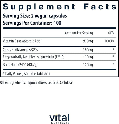 Vital Nutrients Aller-C | Vegan Respiratory and Sinus Function Support*| Isoquercitrin, Bromelain, Bioflavonoids, & Vitamin C | Gluten, Dairy, Soy Free Supplement | 200 Capsules